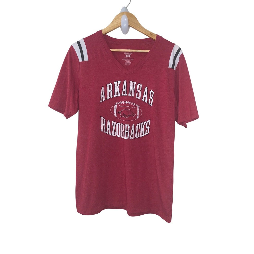 Colosseum Arkansas Razorbacks Football V-Neck Graphic T-Shirt Red Womens XXL